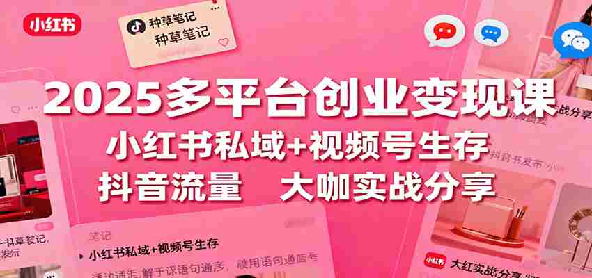 2025多平台创业变现课：小红书私域+视频号生存+抖音流量，大咖实战分享-网创资源