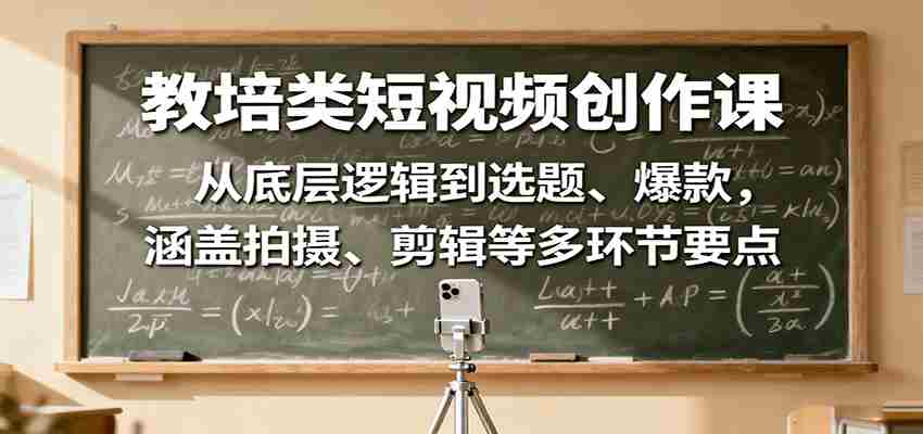 教培类短视频创作课：从底层逻辑到选题、爆款，涵盖拍摄、剪辑等多环节要点-网创资源
