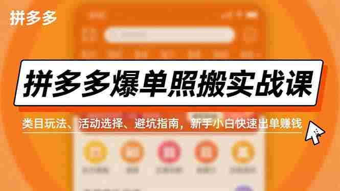 （16838期）拼多多爆单照搬实战课，类目玩法、活动选择、避坑指南，新手小白快速出单赚钱-网创资源