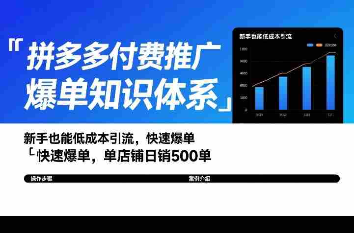 拼多多付费推广爆单知识体系，新手也能低成本引流，快速爆单，单店铺日销500单-网创资源