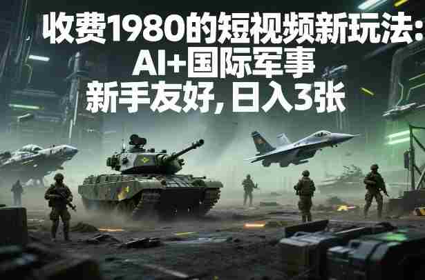 外面收费1980的短视频新玩法：AI+国际军事，新手友好，日入3张+【附详细教程】-网创资源