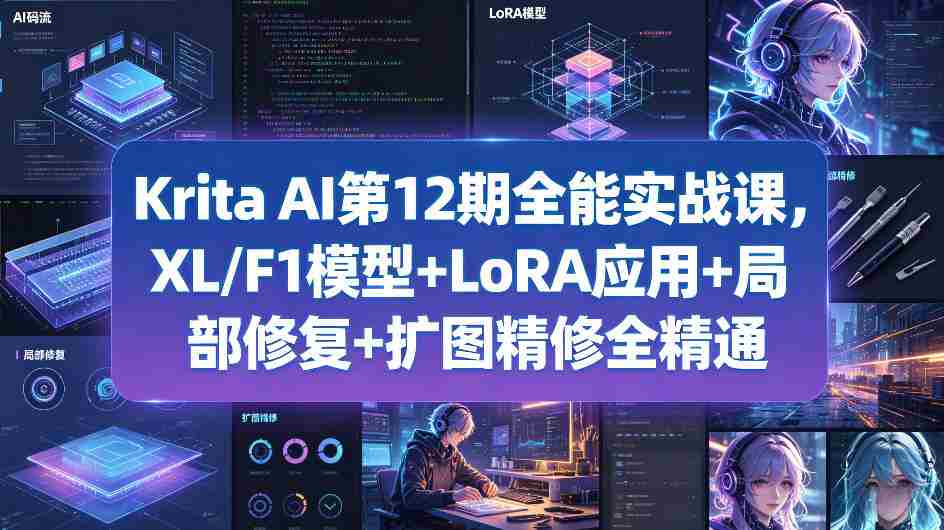 Krita AI第12期全能实战课，XL/F1模型+LoRA应用+局部修复+扩图精修全精通-网创资源