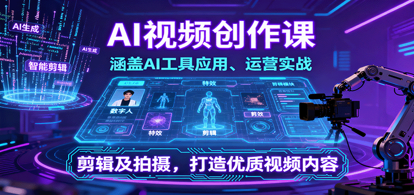 AI视频创作课，涵盖AI工具应用、运营实战、剪辑及拍摄，打造优质视频内容-网创资源
