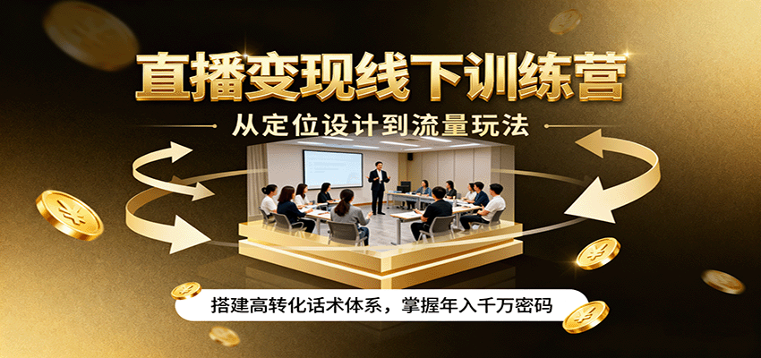 直播变现线下训练营，从定位设计到流量玩法，搭建高转化话术体系，掌握年入千万密码-网创资源