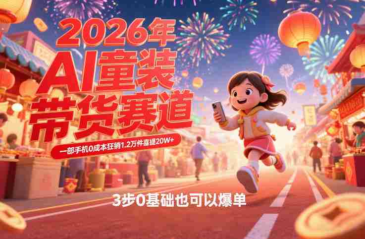 AI童装新春带货赛道，一部手机0成本狂销1.2万件喜提20W+，3步0基础也可以爆单-网创资源