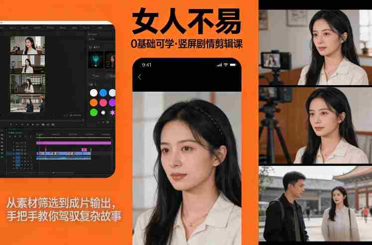 0基础可学！《女人不易》竖屏剧情剪辑课，从素材筛选到成片输出，手把手教你驾驭复杂故事-网创资源