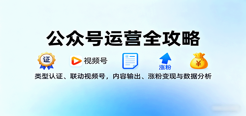 公众号运营全攻略：类型认证、联动视频号，内容输出、涨粉变现与数据分析-网创资源