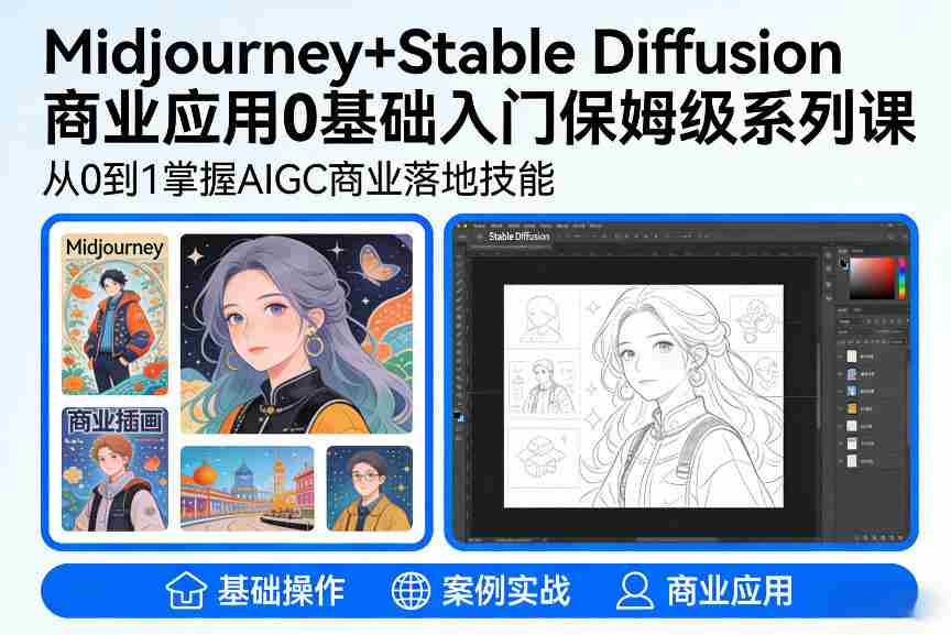 AIGC商业应用Midjourney+Stable Diffusion教程，0基础入门保姆级系列课-网创资源