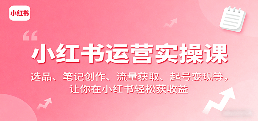 小红书运营实操课：选品、笔记创作、流量获取、起号变现等，让你在小红书轻松获收益-网创资源