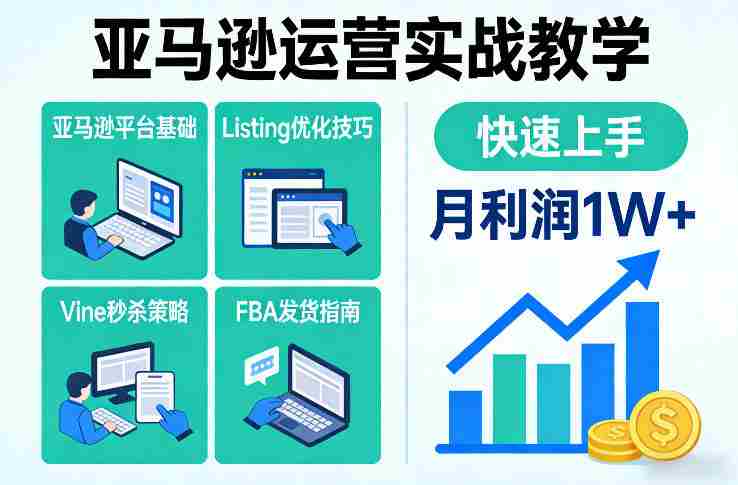 亚马逊运营实战教学，亚马逊平台+Listing优化+Vine秒杀+FBA发货等，快速上手，实现店铺月利润1W-网创资源