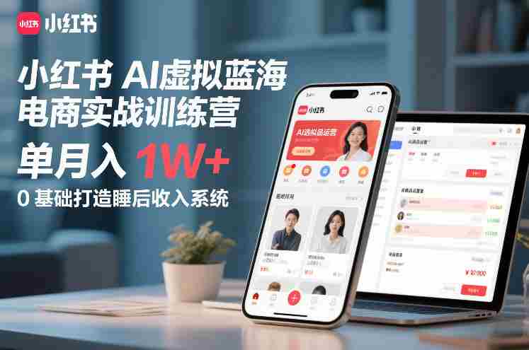 小红书AI虚拟蓝海电商实战训练营，单月入1W+，0基础打造睡后收入系统-网创资源
