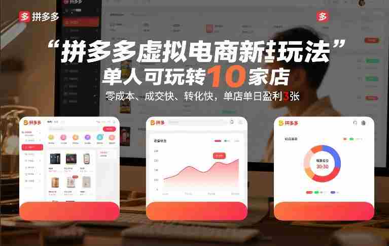 拼多多虚拟电商新玩法，单人可玩转10家店，零成本、成交快、转化快，单店单日盈利3张【揭秘】-网创资源