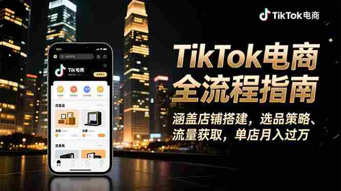 （16524期）TikTok电商全流程指南，涵盖店铺搭建、选品策略、流量获取，单店月入过万-网创资源
