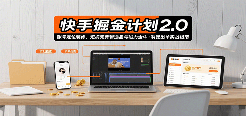 快手掘金计划2.0，账号定位装修、短视频剪辑选品与磁力金牛+裂变出单实战指南-网创资源