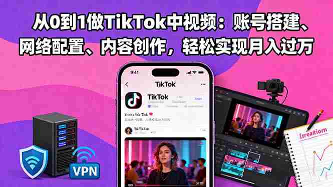 （16461期）从0到1做TikTok中视频：账号搭建、网络配置、内容创作，轻松实现月入过万-网创资源
