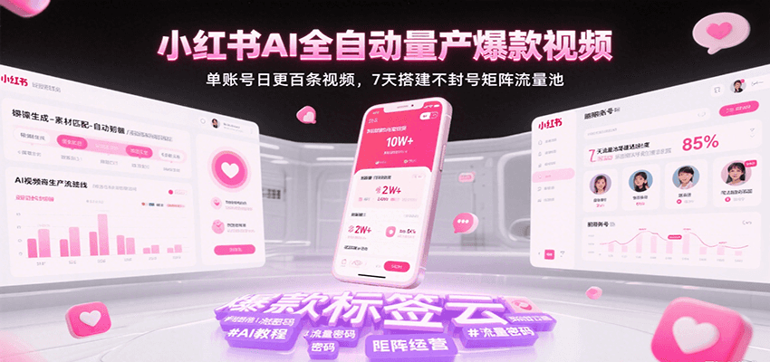 小红书AI全自动量产爆款视频，单账号日更百条视频，7天搭建不封号矩阵流量池（更新）-网创资源