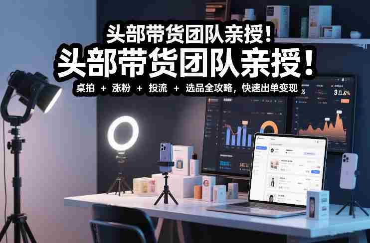 头部带货团队亲授！专业短视频实拍带货课：桌拍+涨粉+投流+选品全攻略，快速出单变现，月入2w+-网创资源