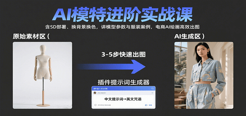 AI模特进阶实战课：含SD部署、换背景换色，讲模型参数与服装案例，电商AI绘画高效出图-网创资源