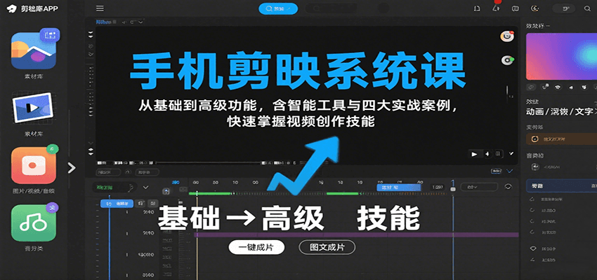 手机剪映系统课，从基础到高级功能，含智能工具与四大实战案例，快速掌握视频创作技能-网创资源