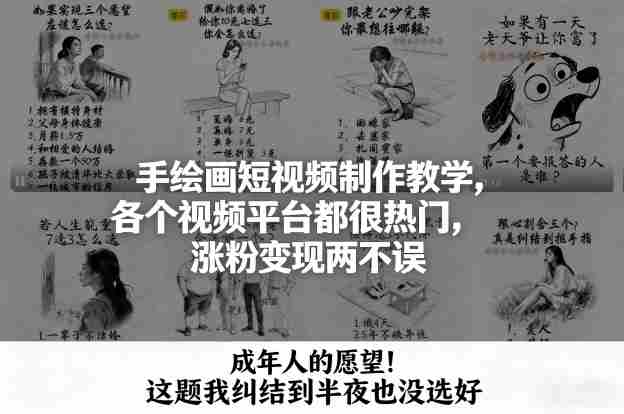 手绘画短视频制作教学，各个视频平台都很热门，涨粉变现两不误-网创资源