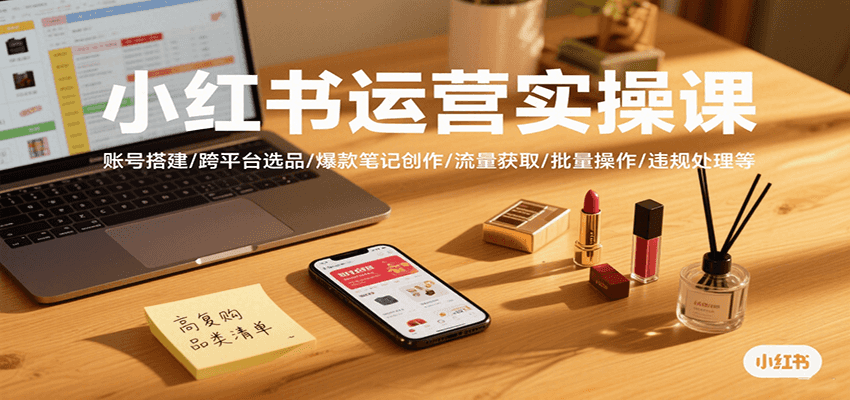 小红书运营实操课，账号搭建/跨平台选品/爆款笔记创作/流量获取/批量操作/违规处理等-网创资源