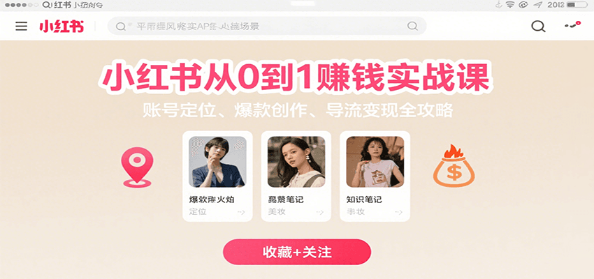 小红书从0到1赚钱实战课：账号定位、 爆款创作 、导流变现全攻略-网创资源