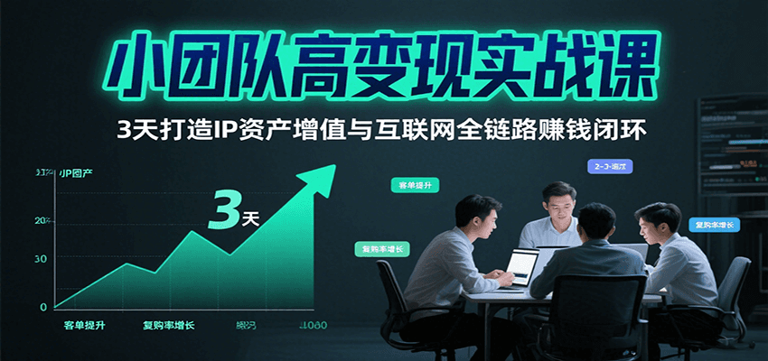 小团队高变现实战课，3天打造IP资产增值与互联网全链路赚钱闭环（第二期）-网创资源