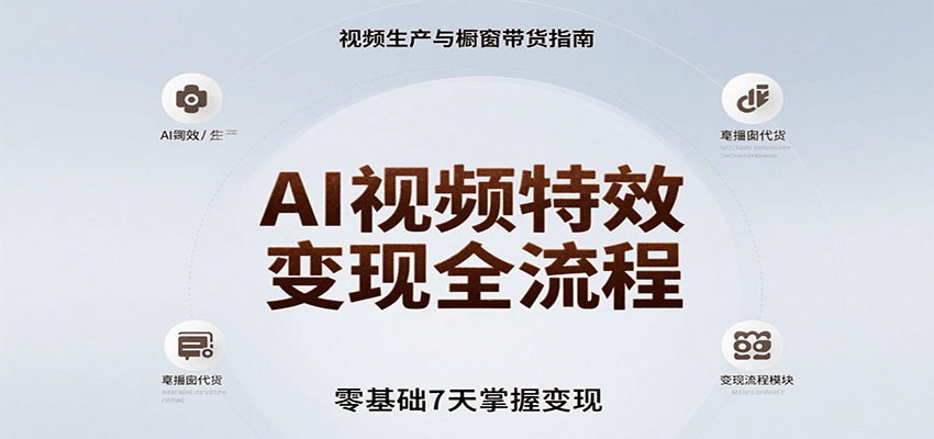 AI视频特效变现全流程，零基础7天掌握视频生产到橱窗带货变现-网创资源