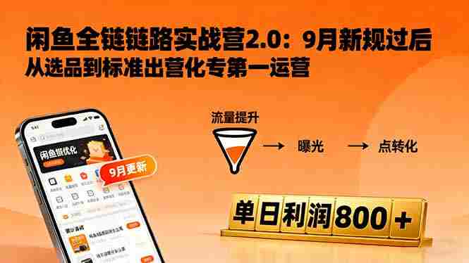 （16265期）闲鱼变现课3.0：掌握链接优化、流量提升、商业变现，单日利润800+-网创资源