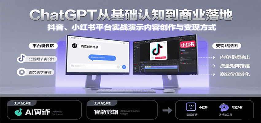 ChatGPT从基础认知到商业落地，实战演示抖音、小红书等平台的内容创作与变现-网创资源
