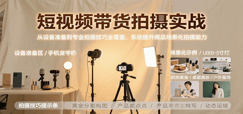 短视频带货拍摄实战，从设备准备到专业拍摄技巧全覆盖，系统提升商品场景化拍摄能力-网创资源