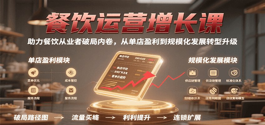 餐饮运营增长课，助力餐饮从业者破局内卷，从单店盈利到规模化发展转型升级-网创资源