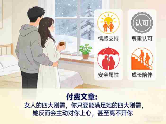 付费文章：女人的四大刚需，你只要能满足她的四大刚需，她反而会主动对你上心，甚至离不开你-网创资源