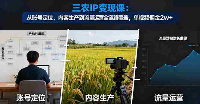 （16229期）三农IP变现课：从账号定位、内容生产到流量运营全链路覆盖，单视频佣金2w+-网创资源