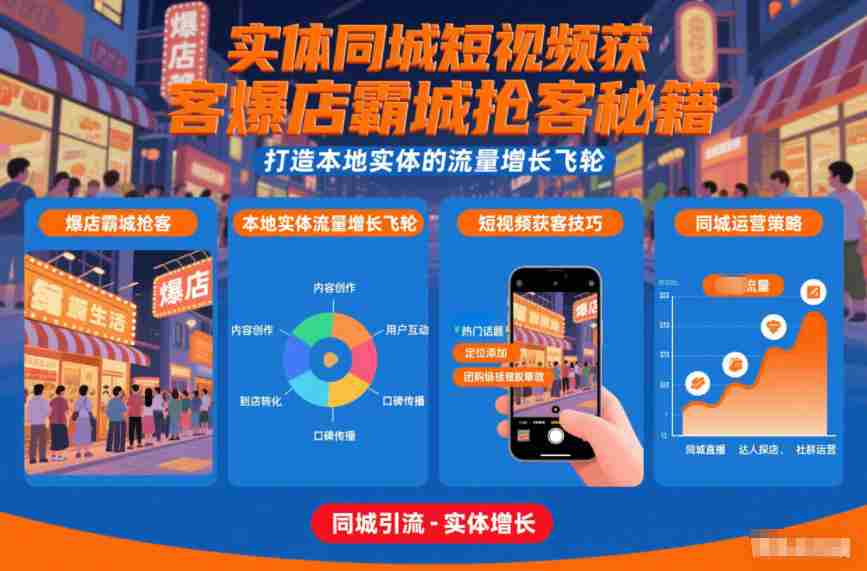 实体同城短视频获客爆店霸城抢客秘籍，打造本地实体的流量增长飞轮-网创资源