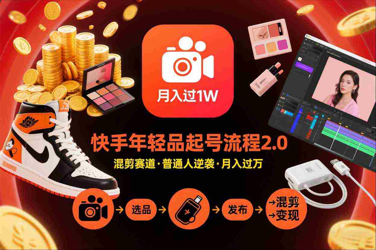 快手短视频带货年轻品起号流程2.0，快手年轻品混剪赛道，普通人也能月入过1W-网创资源