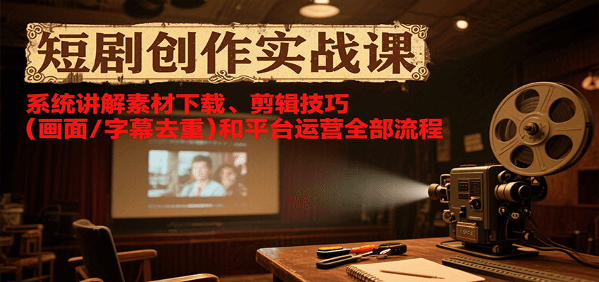 短剧创作实战课，系统讲解素材下载、剪辑技巧（画面/字幕去重）和平台运营全部流程-网创资源