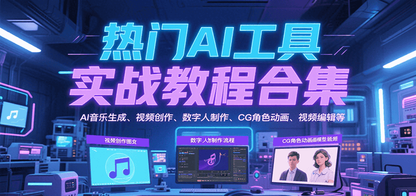 热门AI工具实战教程合集，AI音乐生成、视频创作、数字人制作、CG角色动画、视频编辑等-网创资源