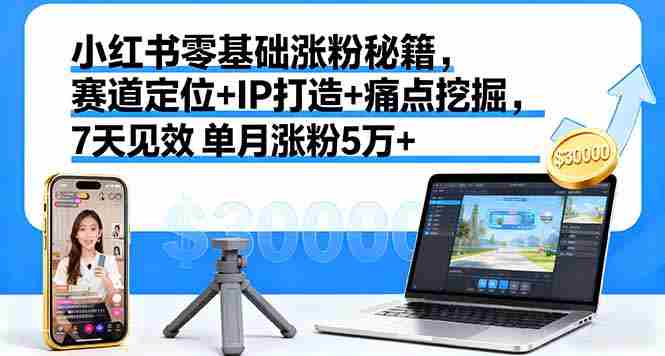 （16158期）小红书零基础涨粉秘籍，赛道定位+IP打造+痛点挖掘，7天见效 单月涨粉5万+-网创资源