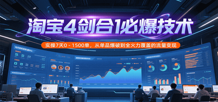淘宝4剑合1必爆技术，实操7天0-1500单，从单品爆破到全火力覆盖的流量变现-网创资源