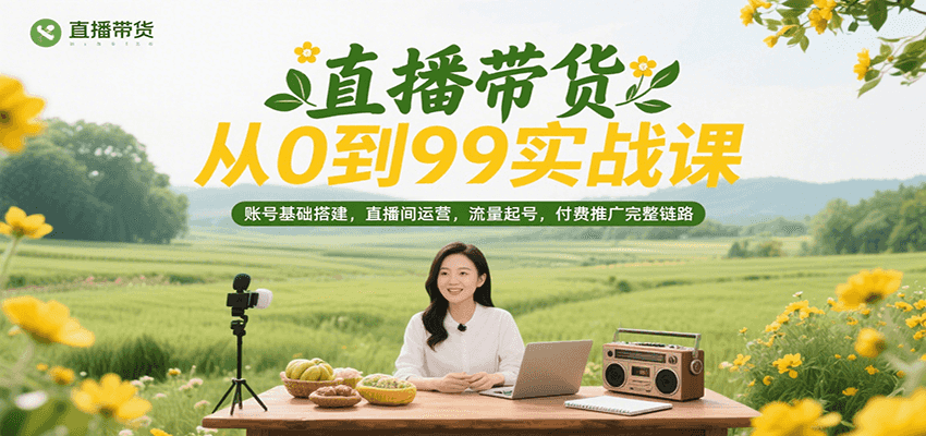 直播带货从0到99实战课，账号基础搭建，直播间运营，流量起号，付费推广完整链路-网创资源