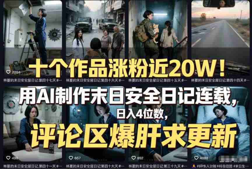 十个作品涨粉近20W！用AI制作末日安全日记连载，日入4位数，评论区爆肝求更新（附详细步骤）-网创资源