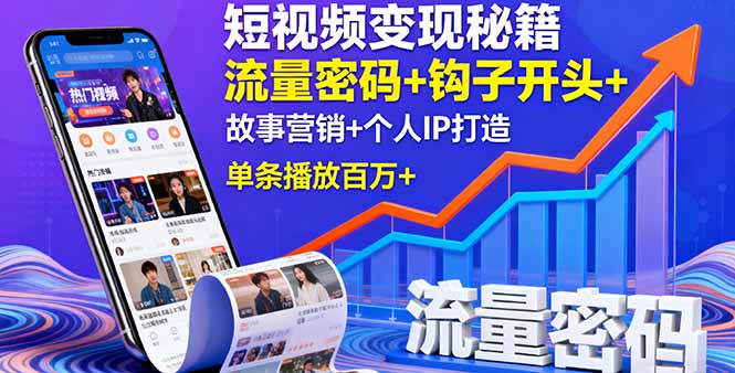 （16079期）短视频变现秘籍，流量密码+钩子开头+故事营销+个人IP打造，单条播放百万+-网创资源