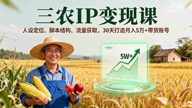 （16044期）三农IP变现课，人设定位、脚本结构、流量获取，30天打造月入5万+带货账号-网创资源