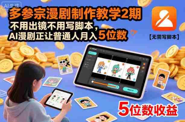 多参宗漫剧制作教学2期，不用出镜不用写脚本，AI漫剧正让普通人月入5位数-网创资源