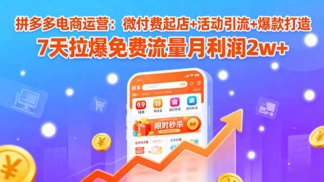（15960期）拼多多电商运营：微付费起店+活动引流+爆款打造 7天拉爆免费流量月利润2w+-网创资源