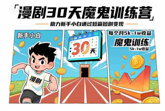 漫剧30天魔鬼训练营，助力新手小白通过短篇短剧变现，每个月5k-1w收益-网创资源