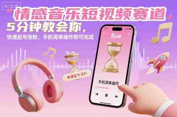 情感音乐短视频赛道，5分钟教会你，快速起号涨粉，手机简单操作即可完成-网创资源