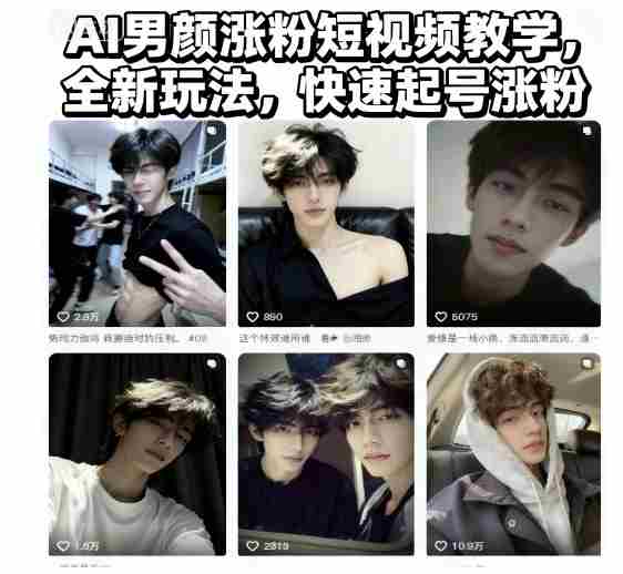AI男颜涨粉短视频教学，全新玩法，快速起号涨粉-网创资源