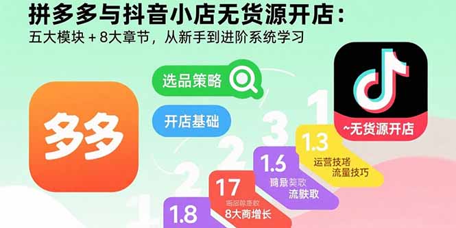 （15805期）拼多多与抖音小店无货源开店：五大模块+8大章节，从新手到进阶系统学习-网创资源